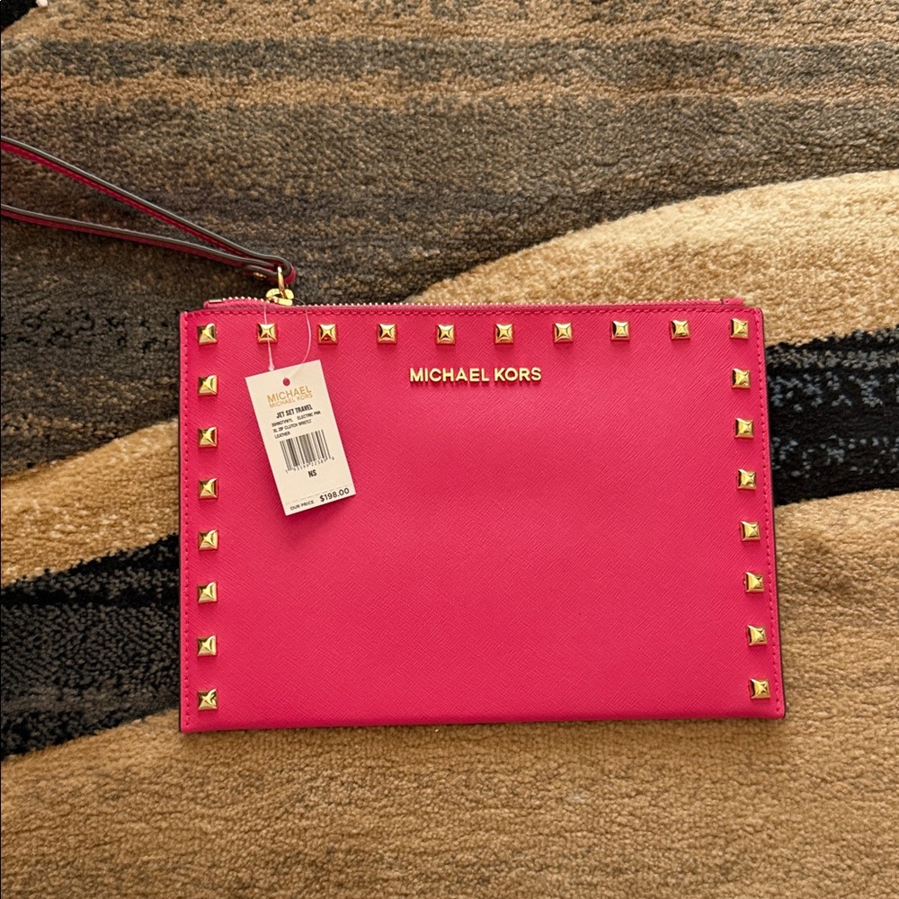 Michael Kors Fuchsia Clutch with Gold Studs